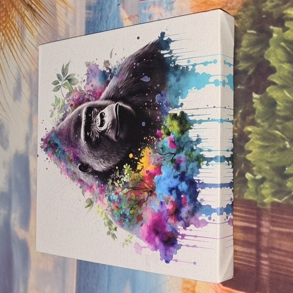 Silverback Gorilla Watercolor Oil Painting Canvas Wall Art Print - Picture 2 of 7